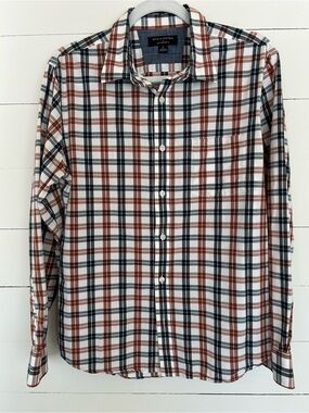 Men's Banana Republic Rust and Navy Plaid Button-Down Shirt, size L